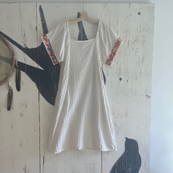 VINTAGE 70’S OAXACA Smock Midi Dress with Embroidered Flowers SZ: M/L - Picture 9 of 13